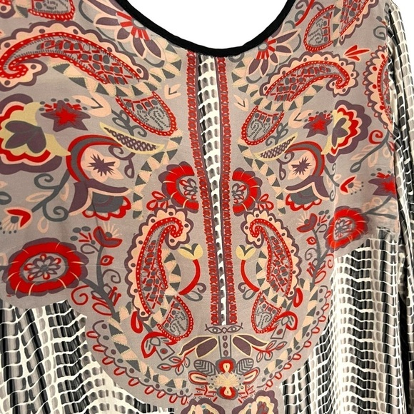 Soft Surroundings Elegant Boho Blouse Size Small Animal‎ Print Paisley Black Red - Picture 4 of 7